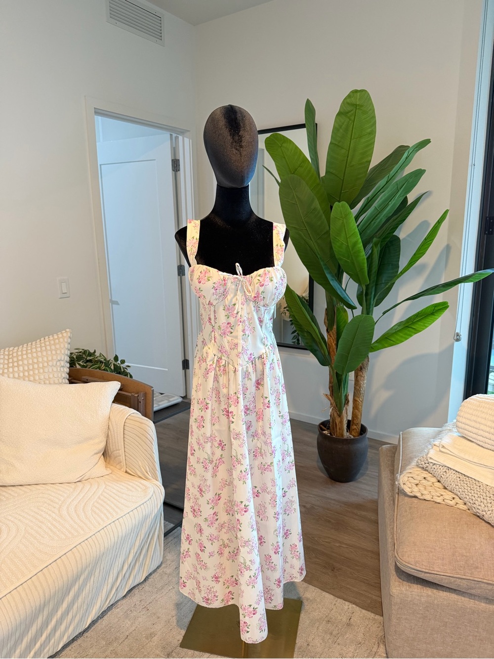 Floral Pink&cream Midi corset dress - one size - more suitable for S/M-NWT